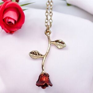Red Rose Necklace Beauty and the Beast Romantic Jewelry Love Girlfriend Gift 🎁